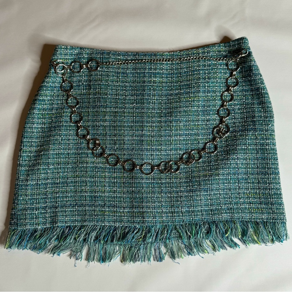 ABS By Allen Schwartz Tweed Chain Belted Mini Skirt Sz 6 NWOT